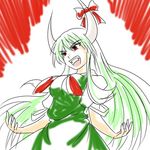  ex-keine green_hair horn_ribbon horns kamishirasawa_keine long_hair red_eyes ribbon solo touhou wabi_(wbsk) 