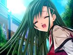  1girl game_cg green_hair homura_yuuri koisuru_otome_to_shugo_no_tate long_hair school_uniform sky solo 