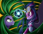  clothing costume equine female friendship_is_magic green_hair hair horn horse long_hair magic mammal mane-iac_(mlp) mask masked_matter-horn_(mlp) my_little_pony pony power_ponies_(mlp) purple_eyes red_eyes smile sphere twilight_sparkle_(mlp) winged_unicorn wings zig-word 