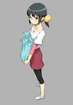  bag black_hair blush brown_eyes capri_pants chousoku_henkei_gyrozetter glasses kouda_tomohiro no_socks oogara_rikako pants shoes short_hair skirt solo standing 