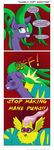  2013 clothed clothing comic costume deusexequus english_text equine eyes_closed female fluttershy_(mlp) friendship_is_magic fur green_eyes green_hair hair horse humor mammal mane-iac_(mlp) mask my_little_pony pegasus pink_hair pony power_ponies_(mlp) pun purple_fur red_eyes saddle_rager_(mlp) text wings yellow_fur 