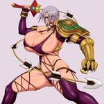  1girl areola_slip areolae armor breasts bursting_breasts cleavage highres huge_breasts isabella_valentine namco soul_calibur weapon yukijirushi_nyugyou 