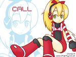  blonde_hair boots call_(mighty_no._9) call_f christopher_hazeldine flat_chest green_eyes headphones knee_boots long_hair mighty_no._9 multicolored multicolored_eyes ponytail solo striped_sleeves watermark web_address yellow_eyes zoom_layer 