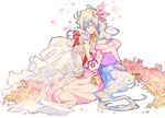  big_hair choker closed_eyes cloud_hair dress earrings flower funpjinju gold_trim hair_flower hair_ornament jewelry long_hair multicolored_hair nia_teppelin older pale_color pink_dress ring smile solo tengen_toppa_gurren_lagann two-tone_hair very_long_hair 