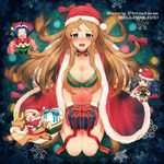  ;d bad_id bad_pixiv_id bikini blue_eyes blue_hair blush box breasts brown_hair chibi choker christmas cleavage closed_eyes fukuda_noriko gift gift_box hat idolmaster idolmaster_(classic) idolmaster_million_live! large_breasts long_hair looking_at_viewer merry_christmas miura_azusa multiple_girls noe_yuuhi one_eye_closed open_mouth santa_hat shinomiya_karen sitting smile swimsuit takayama_sayoko wariza 