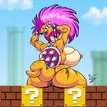  big_breasts big_butt blue_eyes bracelet breasts butt claws collar eltonpot female hair huge_breasts jewelry koopa lips looking_at_viewer looking_back makeup mandy_koopa mario_bros muscles muscular_female nintendo nipples panties pink_hair pink_skin scalie shell smile solo spiked_bracelet spiked_collar teeth thick_thighs thighs underwear video_games white_skin yellow_skin 