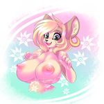  anthro areola big_breasts big_nipples blonde_hair breasts cleavage clothed clothing ear_piercing erect_nipples female flower hair huge_breasts mammal mouse nipples piercing rodent shirt sif silver_eyes smile solo 