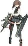  armor bike_shorts bow_(weapon) brown_eyes brown_hair crossbow flat_chest flight_deck full_body hair_between_eyes headgear kantai_collection miniskirt official_art pleated_skirt remodel_(kantai_collection) shimada_fumikane short_shorts shorts skirt smile solo taihou_(kantai_collection) thighhighs transparent_background weapon 
