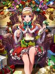  armchair bad_id bad_pixiv_id bangs blonde_hair blue_eyes blunt_bangs bow capelet chair christmas_ornaments christmas_stocking dress earrings feet_out_of_frame frills furyou_michi_~gang_road~ gift jewelry kinno_yuna long_hair official_art panties pantyshot pantyshot_(sitting) ribbon santa_costume sitting solo sparkle tinsel tob twintails underwear 