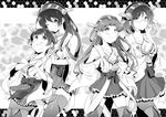  adjusting_eyewear bad_id bad_pixiv_id bow cosplay detached_sleeves frilled_skirt frills glasses greyscale hairband hands_on_hips haruna_(kantai_collection) haruna_(kantai_collection)_(cosplay) hiei_(kantai_collection) hiei_(kantai_collection)_(cosplay) japanese_clothes kantai_collection kirishima_(kantai_collection) kirishima_(kantai_collection)_(cosplay) kongou_(kantai_collection) kongou_(kantai_collection)_(cosplay) konori_mii long_hair monochrome multiple_girls nontraditional_miko one_eye_closed open_mouth pantyhose papiko_(sogebusaretai) plaid plaid_skirt ribbon ribbon-trimmed_sleeves ribbon_trim saten_ruiko shirai_kuroko short_hair skirt thighhighs to_aru_kagaku_no_railgun to_aru_majutsu_no_index uiharu_kazari wavy_mouth 