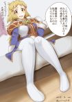 blonde_hair blush breasts brown_eyes caina_(wild_arms) caina_(wild_arms)_(cosplay) commentary_request cosplay gloves hair_ornament highres large_breasts looking_at_viewer open_mouth senki_zesshou_symphogear short_hair smile solo tachibana_hibiki_(symphogear) wild_arms wild_arms_2 