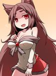  animal_ears bare_shoulders breasts brown_hair cleavage covered_nipples fang hakika imaizumi_kagerou large_breasts long_hair open_mouth red_eyes solo touhou very_long_hair wolf_ears 