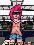  eyewear female friendship_is_magic furpics hair human humanized mammal my_little_pony pink_hair pinkie_pie_(mlp) sunglasses weapon 