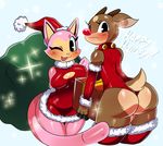  bell big_breasts big_butt blush breast_squish breasts butt cervine christmas crossgender feline hat holidays noodle one_eye_closed reindeer rudolph_the_red-nosed_reindeer santa_hat sssonic2 thick_thighs wide wide_hips wink 