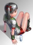  arm_support bad_id bad_pixiv_id boots bottle buruma gym_uniform kfr legs long_hair mecha_musume original red_eyes silver_hair sitting solo water_bottle wristband 