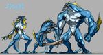  2boys bad_id bad_pixiv_id blue_skin breasts club fins fish_girl fish_tail merman monster_boy monster_girl multicolored multicolored_skin multiple_boys muscle no_nipples nude original sexual_dimorphism sharp_teeth space_jin tail teeth two-tone_skin weapon webbed_hands 