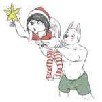  anthro bottomless boxers bulge canine christmas clothed clothing cub dog duo girly half-dressed hat holidays husky legwear male mammal santa_hat sasha sashabelle size_difference stockings striped_stockings thigh_highs underwear vpl young 