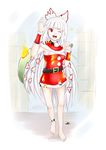  ;d anklet barefoot draw-till-death fire fujiwara_no_mokou highres jewelry long_hair one_eye_closed open_mouth red_eyes ribbon sack santa_costume smile star touhou very_long_hair waving 