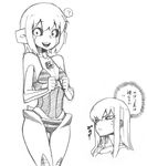  ? bikini biriri-ane_(space_jin) black_sclera breasts deoxys flat_chest gen_3_pokemon greyscale monochrome multiple_girls open_mouth original personification pokemon short_hair smile solo_focus space_jin striped striped_bikini striped_swimsuit sweatdrop swimsuit thigh_gap thought_bubble translation_request tsurime 