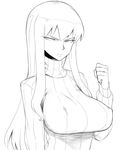  biriri-ane_(space_jin) breasts clenched_hand greyscale large_breasts lineart long_hair monochrome original ribbed_sweater solo space_jin sweater turtleneck 