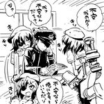  1girl admiral_(kantai_collection) comic eyepatch fang greyscale hat kantai_collection kiso_(kantai_collection) monochrome open_mouth peaked_cap school_uniform short_hair translated watarai_keiji 