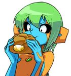  bad_id bad_pixiv_id black_sclera blue_skin breasts cream_puff deoxys eating food gen_3_pokemon green_eyes long_hair multicolored multicolored_skin orange_skin personification pokemon small_breasts solo space_jin two-tone_skin white_eyes 