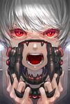  face fangs glowing glowing_eyes kfr mask open_mouth original red_eyes science_fiction silver_hair slit_pupils solo teeth tongue uvula white_hair 