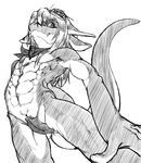  &#12363;&#12427;&#12425; anthro cuntboy dragon eyewear goggles greyscale intersex monochrome muscles pussy solo 