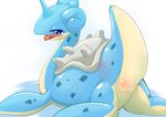  blush butt eyelashes female feral half-closed_eyes horn lapras looking_back lying marine nintendo open_mouth plain_background pok&#233;mon pok&eacute;mon raised_tail shell solo tongue tongue_out ukanmuriman video_games white_background 