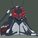  antennae bad_id bad_pixiv_id breasts bug chin_rest compound_eyes extra_breasts fly highres insect insect_girl large_breasts lying monster_girl on_stomach personification red_eyes solo space_jin 