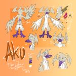  absurd_res aku anthro avian beak bird butt claws demon digital_media_(artwork) feathers fur hi_res male model_sheet reference_image renovash simple_background solo text wings 