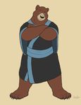 anthro bear black_nose brown_fur claws clothing crossed_arms dj-rodney fur grizzly_bear looking_at_viewer male mammal paws plain_background solo 