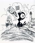  alcoholic avian beverage bird crow drinking drinky_crow drunk lighthouse line_art nautical sea ship tony_millionaire water 