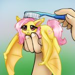  balddumborat bat bat_pony bat_wings brushie_brushie_brushie cute cutie_mark disembodied_hand equine fangs female flutterbat_(mlp) fluttershy_(mlp) friendship_is_magic hair hand holding horse human mammal meme my_little_pony pegasus pink_hair pony red_eyes toothbrush wings 