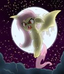  bat_pony bat_wings bush equine evil_look fangs female flutterbat_(mlp) fluttershy_(mlp) flying friendship_is_magic hair horse mammal messy_hair moon my_little_pony night outside pink_hair pony red_eyes sky stars vampire willdrawforfood1 wings 