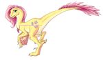  blue_eyes briannacherrygarcia claws cutie_mark dinosaur female fluttershy_(mlp) friendship_is_magic looking_at_viewer my_little_pony plain_background raptor scalie smile traditional_media watermark white_background wings 