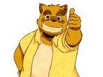  chubby clothing eyebrows eyewear flamingbravery glasses kounosuke male morenatsu plain_background shirt solo tank_top tanuki thumbs_up transparent_background 