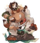  anthro balls belly canine chubby claws clothing collar dog erection fur hair human kuma male mammal nipples nude paws penis ripped saint_bernard solo torn_clothing transformation 