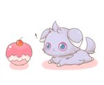  :&lt; cherry espurr expressionless food fruit gen_6_pokemon lying no_humans o_o on_stomach outstretched_arms pink_sclera pokemon pokemon_(creature) simple_background uwaa white_background wide-eyed 