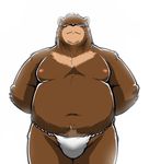  arms_behind_back bear black_nose blue_eyes brown_fur chubby eyeglasses eyewear fundoshi fur grizzly_bear kemono looking_at_viewer male mammal moobs muscles navel pecs plain_background shinodahamazaki solo standing topless underwear white_background 