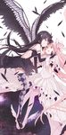  akemi_homura akuma_homura argyle argyle_legwear black_gloves black_hair bow elbow_gloves feathers gloves hairband hand_on_another's_cheek hand_on_another's_face highres kaname_madoka kokoro6636 long_hair mahou_shoujo_madoka_magica mahou_shoujo_madoka_magica_movie multiple_girls pink_hair purple_eyes shoes sky smile spoilers star_(sky) starry_sky ultimate_madoka white_legwear winged_shoes wings yellow_eyes 