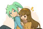  1girl brown_eyes brown_hair fei_rune green_eyes green_hair hairband inazuma_eleven_(series) inazuma_eleven_go inazuma_eleven_go_chrono_stone long_hair nanobana_kinako no_pupils open_mouth orange_hairband petagon 