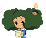  1girl blush_stickers brown_hair chibi closed_eyes cup green_hair inazuma_eleven_(series) inazuma_eleven_go inazuma_eleven_go_galaxy jacket kusaka_ryuuji lowres morimura_konoha mug petagon shinsei_inazuma_japan simple_background track_jacket white_background 