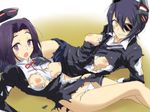  black_hair breasts brown_background eyepatch gradient gradient_background kantai_collection mechanical_halo medium_breasts michael multiple_girls nipples purple_eyes purple_hair short_hair tatsuta_(kantai_collection) tenryuu_(kantai_collection) torn_clothes yellow_eyes 