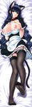  :o absurdres animal_ears apron bed_sheet black_hair black_legwear black_panties blush breast_suppress breasts breasts_outside cat_ears cat_tail collar dakimakura fake_animal_ears feet full_body garter_straps highres huge_breasts huge_filesize kure_masahiro long_hair lying nipples oda_raika on_back panties panty_pull papa_no_iu_koto_wo_kikinasai! pussy red_eyes solo tail thighhighs underwear very_long_hair 