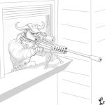  bovine buffalo cape_buffalo chief_bogo clothing disney greyscale gun male mammal monochrome police_uniform ranged_weapon rifle sniper_rifle solo uniform w4g4 weapon zootopia 