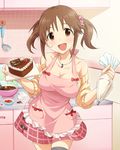  :d apron artist_request bare_shoulders blush breasts cake chocolate english food food_on_face heart-shaped_cake heart-shaped_food icing idolmaster idolmaster_cinderella_girls jewelry jpeg_artifacts large_breasts necklace official_art open_mouth skirt sleeves_pushed_up smile solo star thighhighs totoki_airi twintails valentine 
