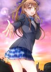  :d blazer bow brown_eyes brown_hair jacket kaeru_(ka=l) long_hair ogiso_setsuna open_mouth school_uniform skirt smile solo two_side_up white_album_2 