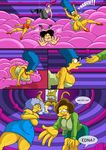  amy_wong big_breasts black_hair blue_hair breasts brown_hair cleavage clothed clothing comic cyclops dialog edna_krabappel english_text female futurama hair human kodos kogeikun lisa_simpson mammal marge_simpson milf mother mutant necklace nipples not_furry parent ponytail purple_hair selma_bouvier tentacles text the_simpsons turanga_leela underwear 