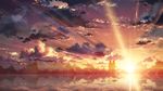  1girl asuna_(sao) cloud highres kirito landscape reflection silhouette sunset sword_art_online yuuki_tatsuya 
